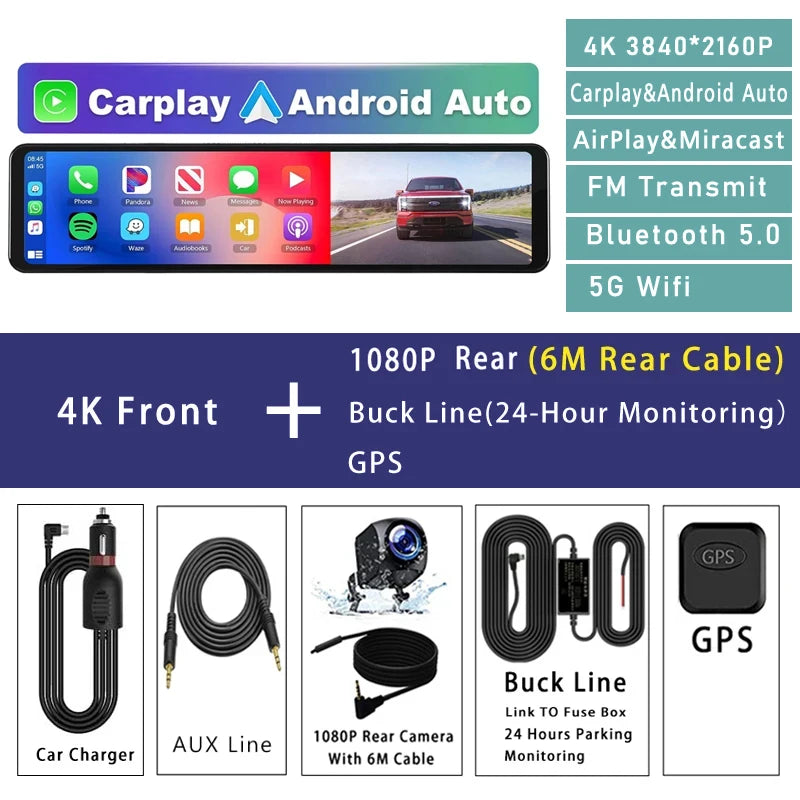 4K 2160P Car Dvr Carplay Android Auto Dash Cam