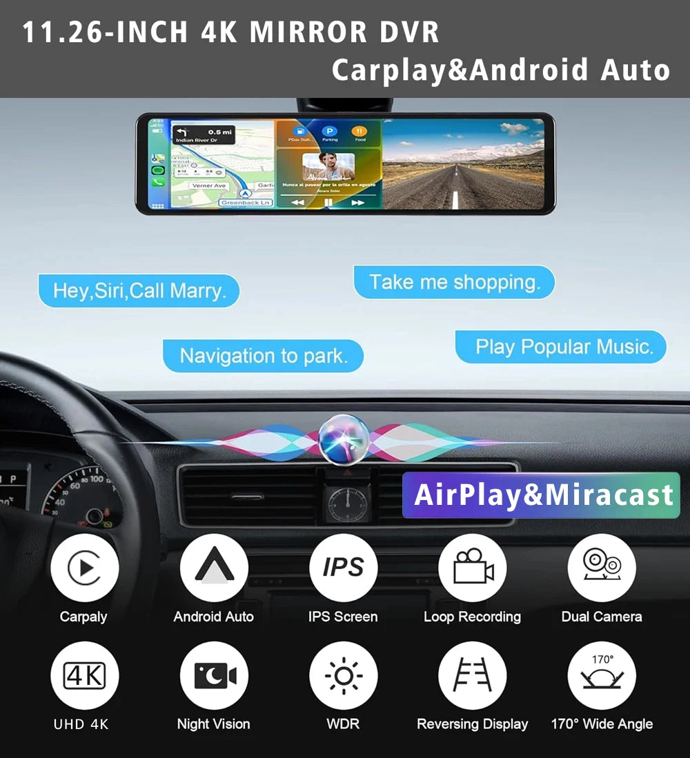 4K 2160P Car Dvr Carplay Android Auto Dash Cam